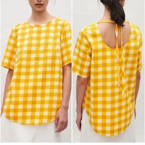 COS Yellow Checkered Short Sleeve tunic Top size 4